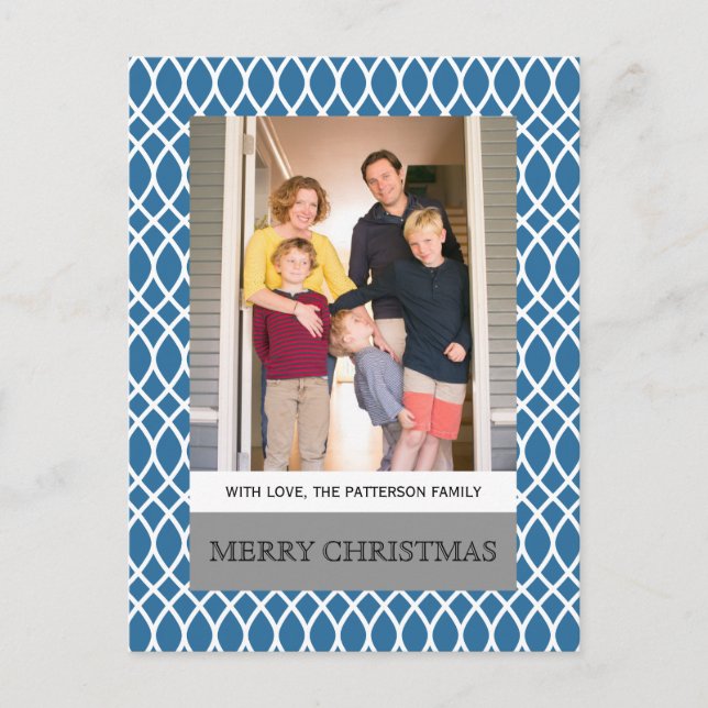 Blue Elegante Lattice Holiday Foto Postkarte (Vorderseite)