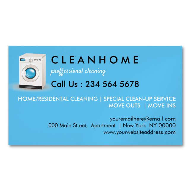 Blue Elegante Wäscheservice Magnetische Visitenkarte (Vorderseite)