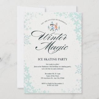 Blue Elegante Winter Snowflakes Kindergeburtstag P Einladung