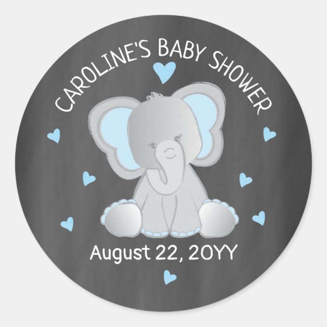 Blue Elephant auf Chalkboard Baby Shower Sticker (Vorderseite)