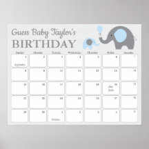 Blue Elephant Baby Birthday Predication Calendar