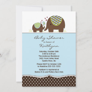 Blue Elephant & Baby Boy Baby shower Invitation