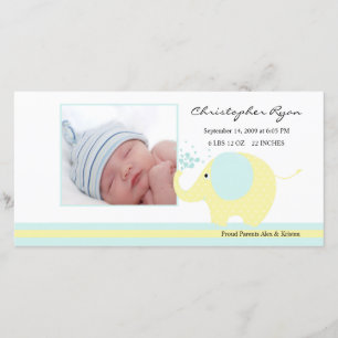 Blue Elephant Baby Boy Birth Annoucement Ankündigung