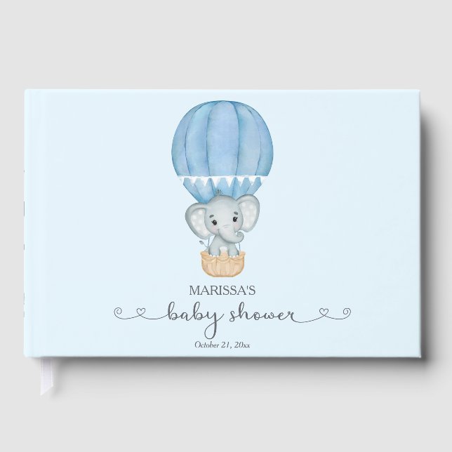 Blue Elephant Baby Boy Dusche Gästebuch (Vorderseite)