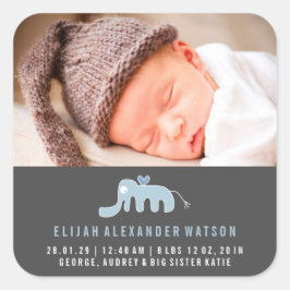 Blue Elephant Baby Boy Geburtshilfeaufkleber Quadratischer Aufkleber