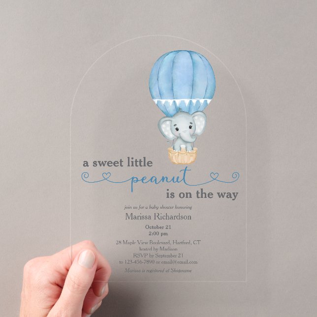 Blue Elephant Baby Boy Shower Arch Acryleinladungen (Insitu (Handheld))