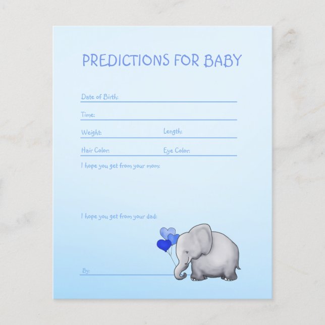 Blue Elephant Baby Boy Shower Predictions Game Flyer (Vorne)