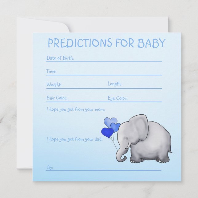 Blue Elephant Baby Boy Shower Vorhersagen für Baby Einladung (Vorderseite)