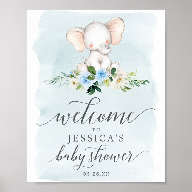 Blue Elephant Baby Dusche Begrüßungszeichen Poster (Vorne)