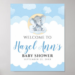 Blue Elephant Baby Dusche Begrüßungszeichen Poster