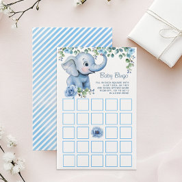 Blue Elephant Baby Dusche Bingo Spiel - Aquarell