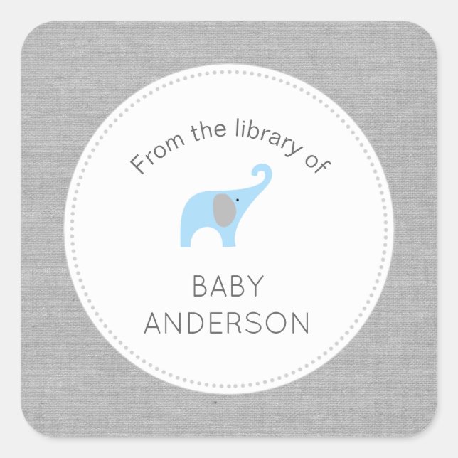 Blue Elephant Baby Dusche Buchzeichen Quadratischer Aufkleber (Vorderseite)