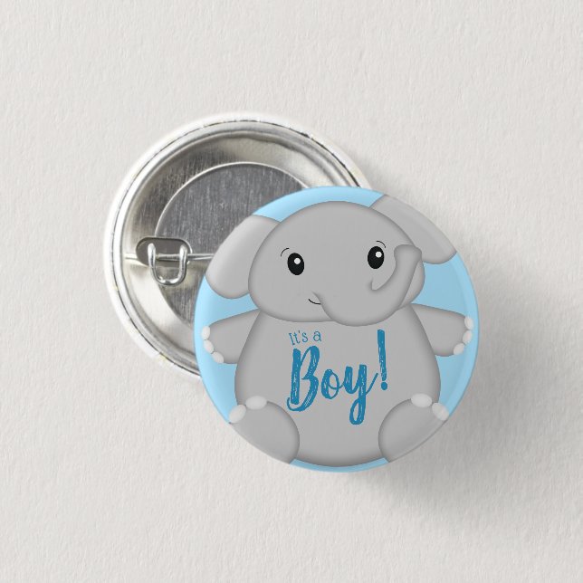 Blue Elephant Baby Dusche Button (Vorne & Hinten)