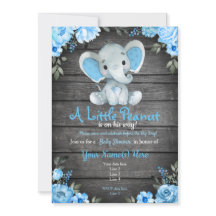 Blue Elephant Baby Dusche Einladung, rustikaler Ju