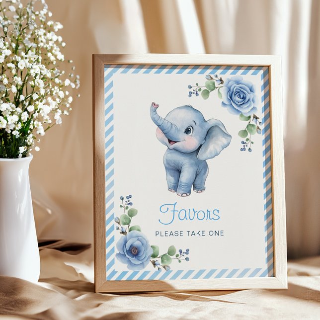 Blue Elephant Baby Dusche Gefallen Zeichen - Wasse Poster (Favors Baby Shower Sign)