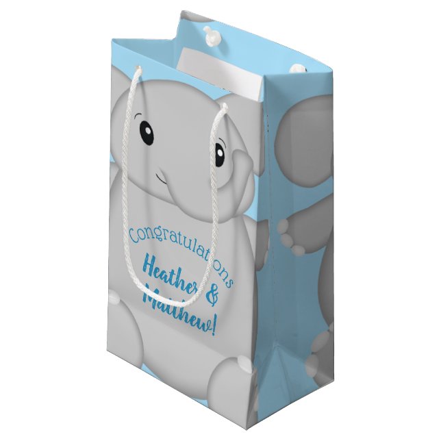 Blue Elephant Baby Dusche Kleine Geschenktüte (Vorderseite Schrägansicht)