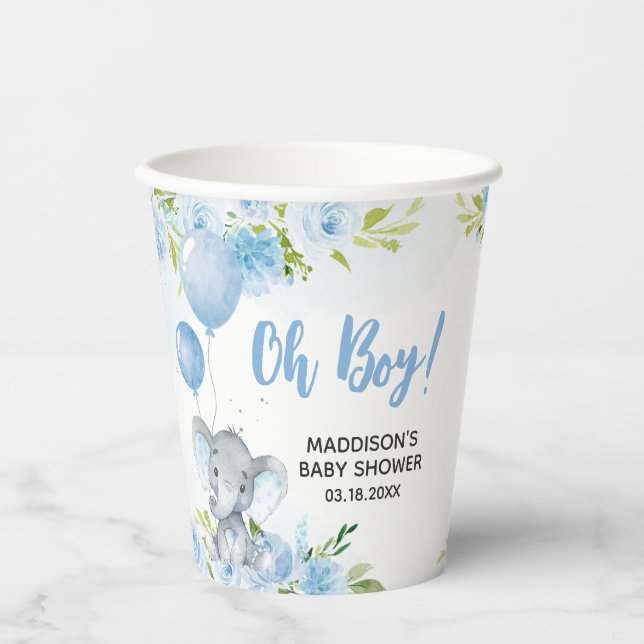 Blue Elephant Baby Dusche Pappbecher (Vorderseite)