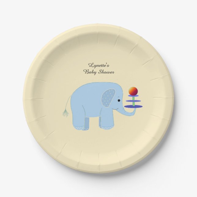 Blue Elephant Baby Dusche Pappteller (Vorderseite)