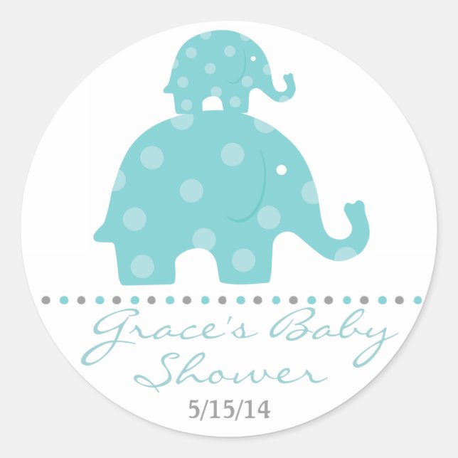 Blue Elephant Baby Dusche Pflegeaufkleber Runder Aufkleber (Vorderseite)