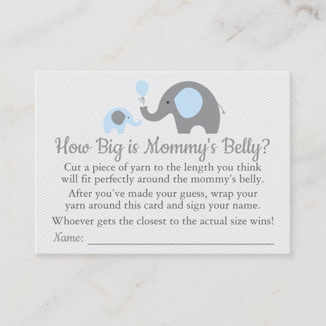 Blue Elephant Baby Dusche Wie groß ist Mama's Bauc Telefonnummerkarte (Vorderseite)