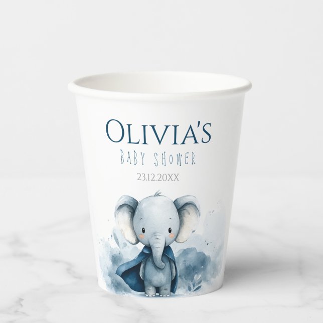 Blue Elephant Baby Duschpapierkästen Pappbecher (Vorderseite)