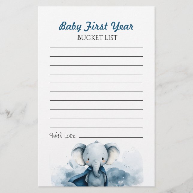 Blue Elephant Baby First Year Bucket List Flyer (Vorne)
