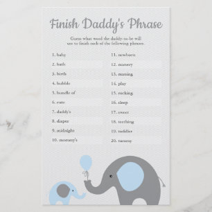 Blue Elephant Baby Shower beenden Daddy's Phrase Flyer
