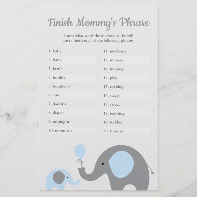 Blue Elephant Baby Shower beenden Mommy's Phrase Flyer (Vorne)