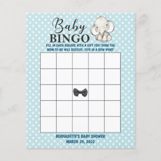 Blue Elephant Baby Shower Bingo