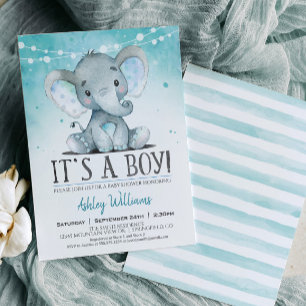 Blue Elephant Baby Shower Einladung, Junge Einladung