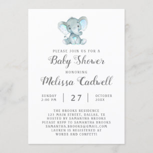Blue Elephant Baby Shower Einladung, Junge Einladung