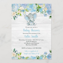 Blue Elephant Baby Shower Einladungen für einen Ju