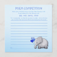 Blue Elephant Baby Shower Gedicht Wettbewerb Spiel