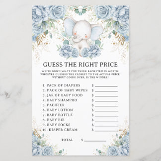 Blue Elephant Baby Shower Guess the Right Price