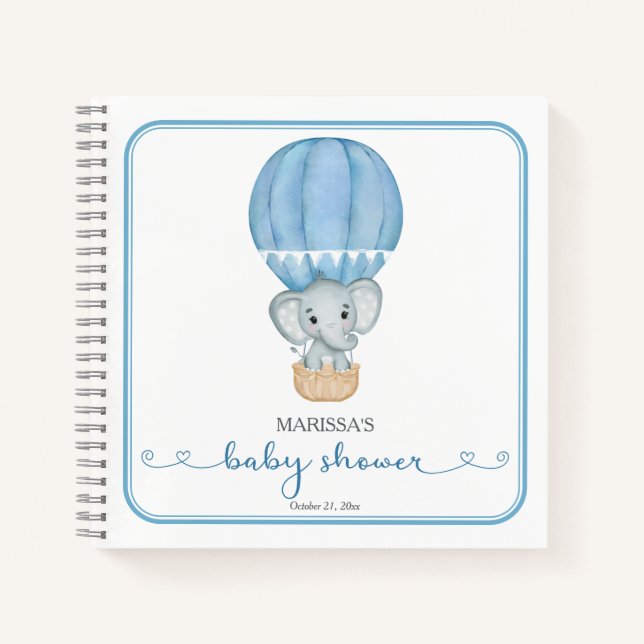 Blue Elephant Baby Shower Guest Book Notizbuch (Vorderseite)