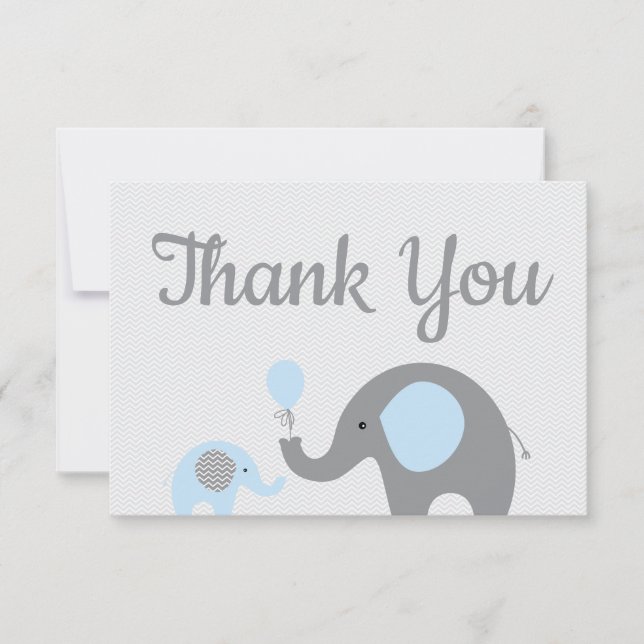 Blue Elephant Baby shower Merci Cartes Appartement (Devant)