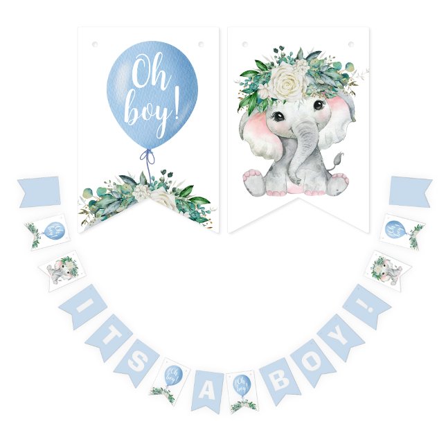 Blue Elephant Baby Shower Oh Boy Bunting Flags Wimpelkette (Von Creator hochgeladen)