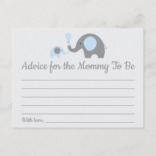 Blue Elephant Baby Shower Ratschläge für Mama Card Postkarte (Vorderseite)