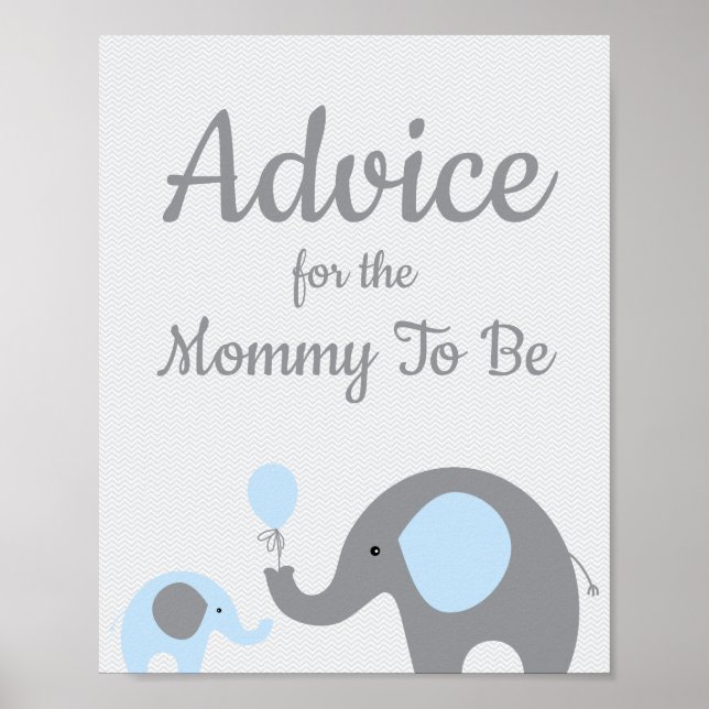Blue Elephant Baby Shower Ratschläge für Mommy Sig Poster (Vorne)