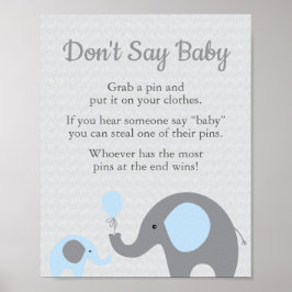 Blue Elephant Baby Shower Say Baby Game Sign Poster