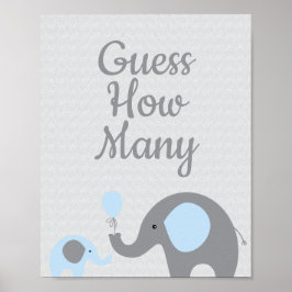 Blue Elephant Baby Shower schätzt wie viele Spielz Poster