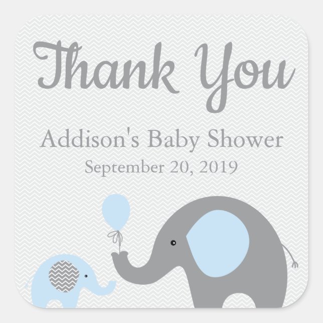 Blue Elephant Baby Shower Stickers, Square Quadratischer Aufkleber (Vorderseite)
