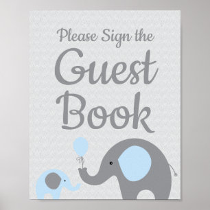 Blue Elephant Baby Shower Unterschreiben des Gäste Poster