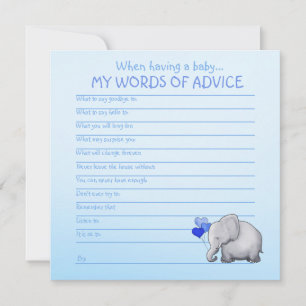 Blue Elephant Baby Shower Worte der Ratschläge für Hinweiskarte