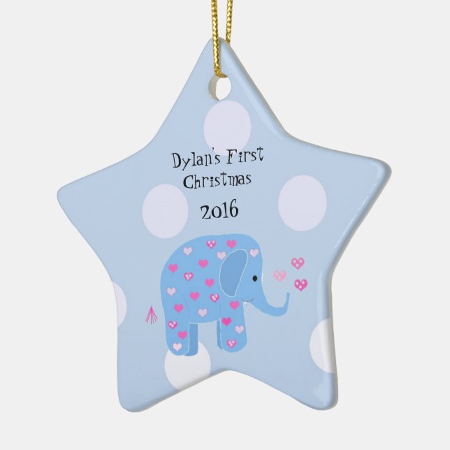 Blue Elephant Baby's First Christmas Keramikornament (Links)