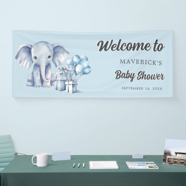 Blue Elephant & Balloon Baby Dusche Banner (Messe)