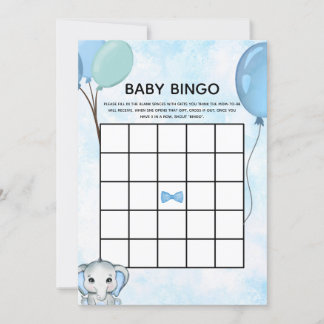 Blue Elephant Balloons Baby Shower Baby Bingo Card Einladung