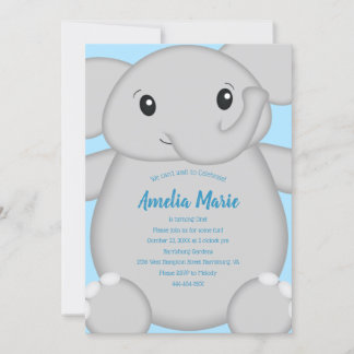 Blue Elephant Birthday Party Einladung