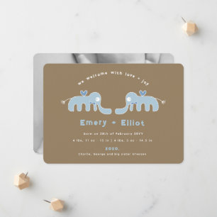 Blue Elephant Bow Cravate bébé garçon Faire-part d