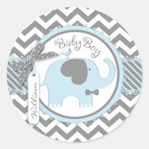 Blue Elephant Bow-Krawatte Zickzack Print Baby Dus Runder Aufkleber